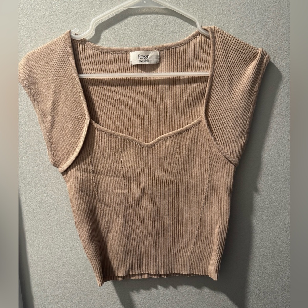 Reign the Label size L Tan Ribbed Women's Tank Top